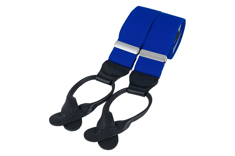 Royal Blue Rolled Leather Braces | Men's Royal Blue Adjustable Braces