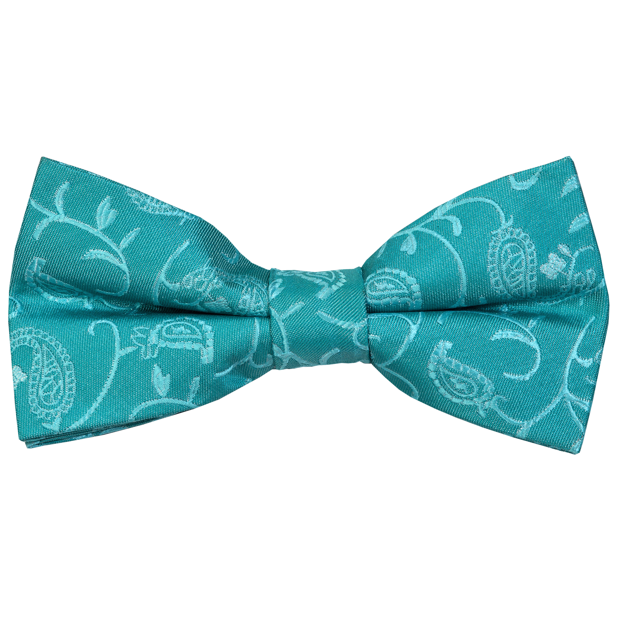 Teal Blue Budding Paisley Bow Tie - Patterned Blue Pre-Tied Wedding Bow Tie