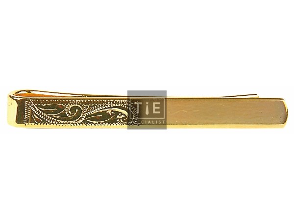Gold Half Engraved Gold Plated Tie Clip #100-1276