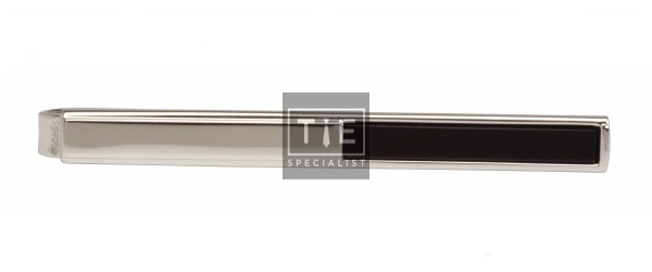 Silver Half Onyx Rhodium Plated Tie Clip #100-1310