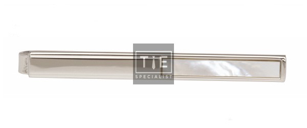 Silver Half Mother of Pearl Rhodium Plated Tie Clip #100-1320