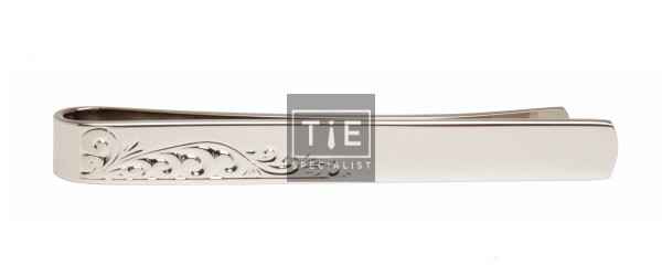 Silver Leaf Design Rhodium Plated Tie Clip #100-9039