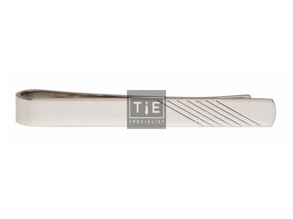 Silver Diagonal Lines on End Rhodium Plated Tie Clip #100-1271