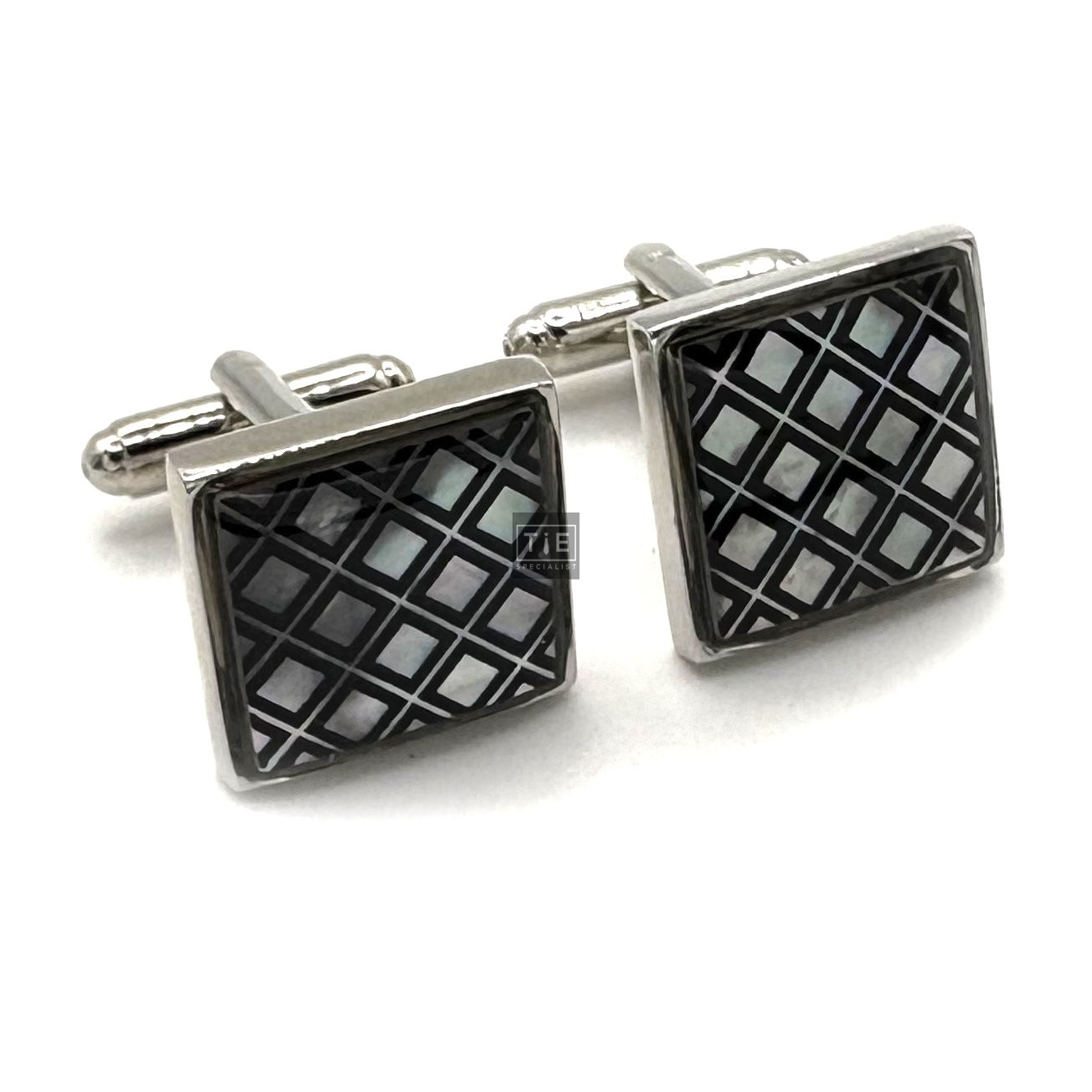 Black & Silver Geometric Diamond Grid Cufflinks