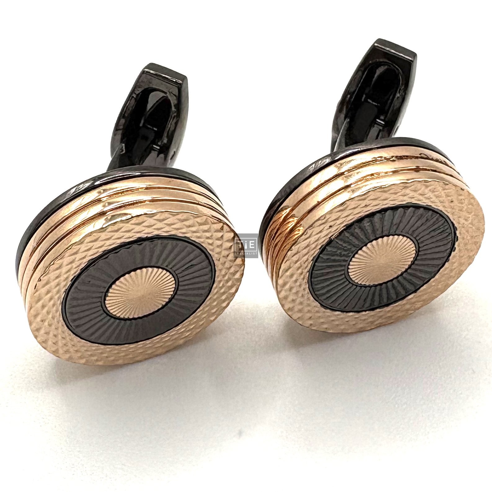 Black & Rose Gold Radial Sunburst Geometric Cufflinks