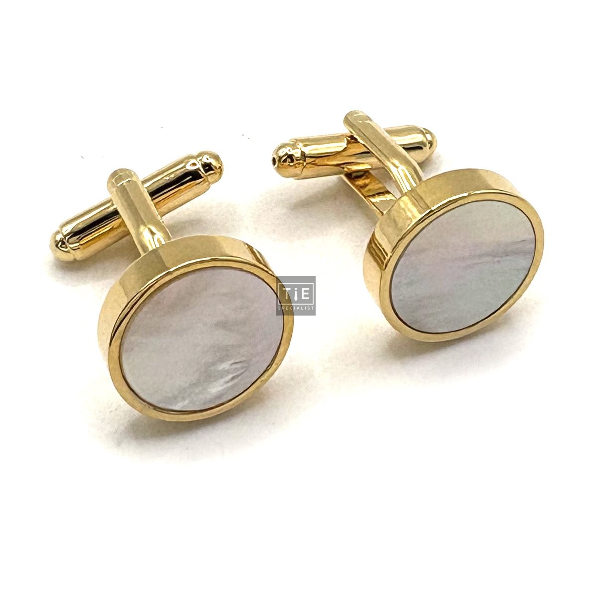 Gold Plated Mother of Pearl Round Cufflinks