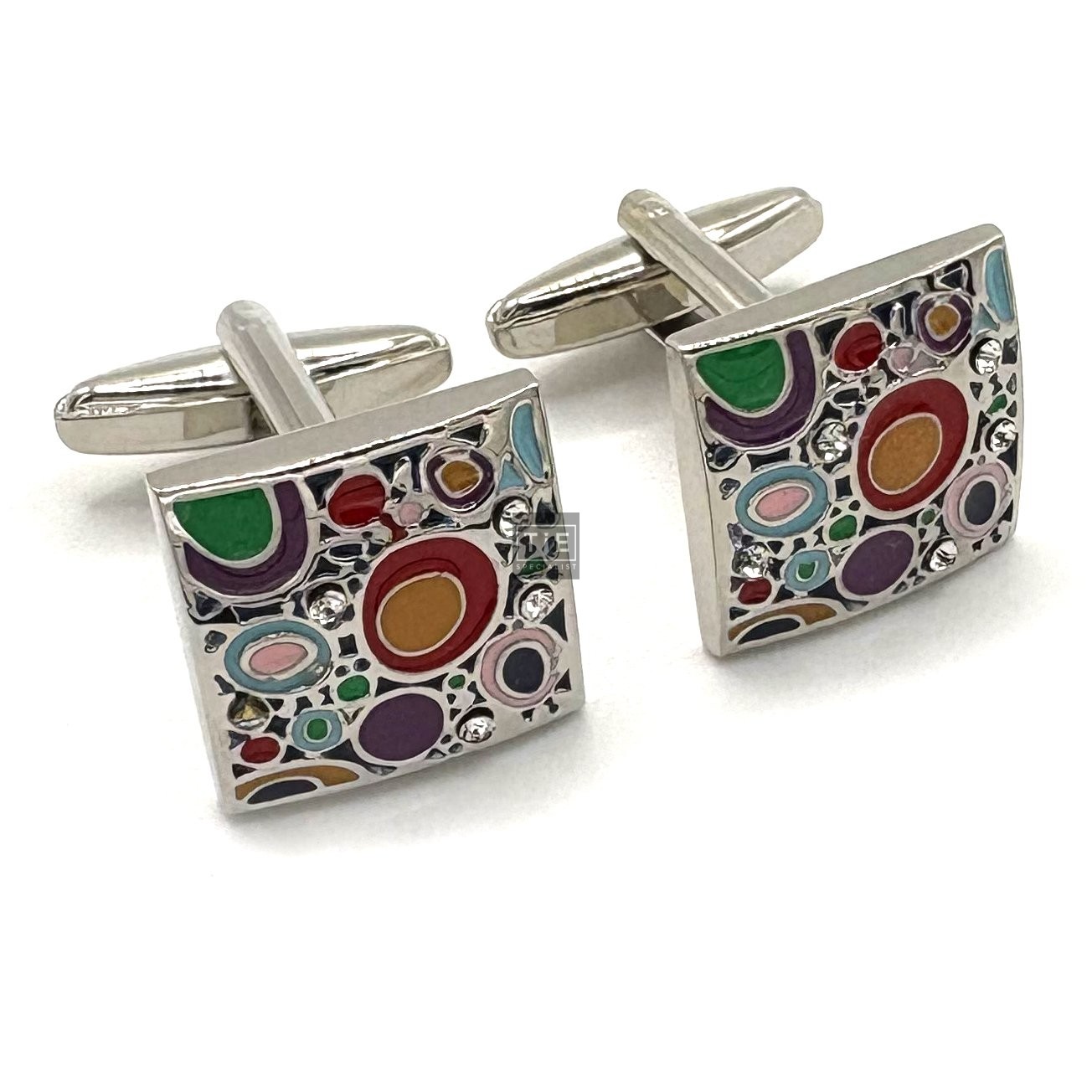 Multicolour Enamel Abstract Mosaic Square Cufflinks
