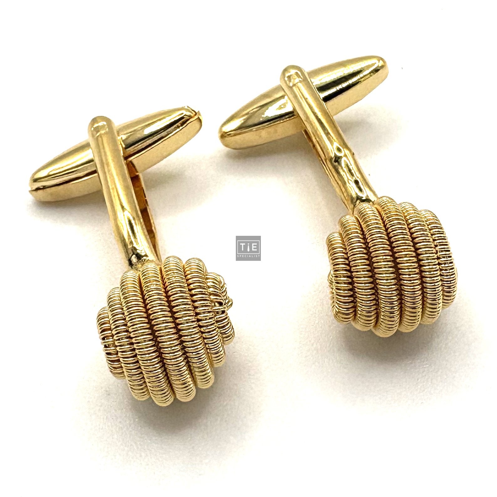 Gold Plate Rope Knot Ball Cufflinks