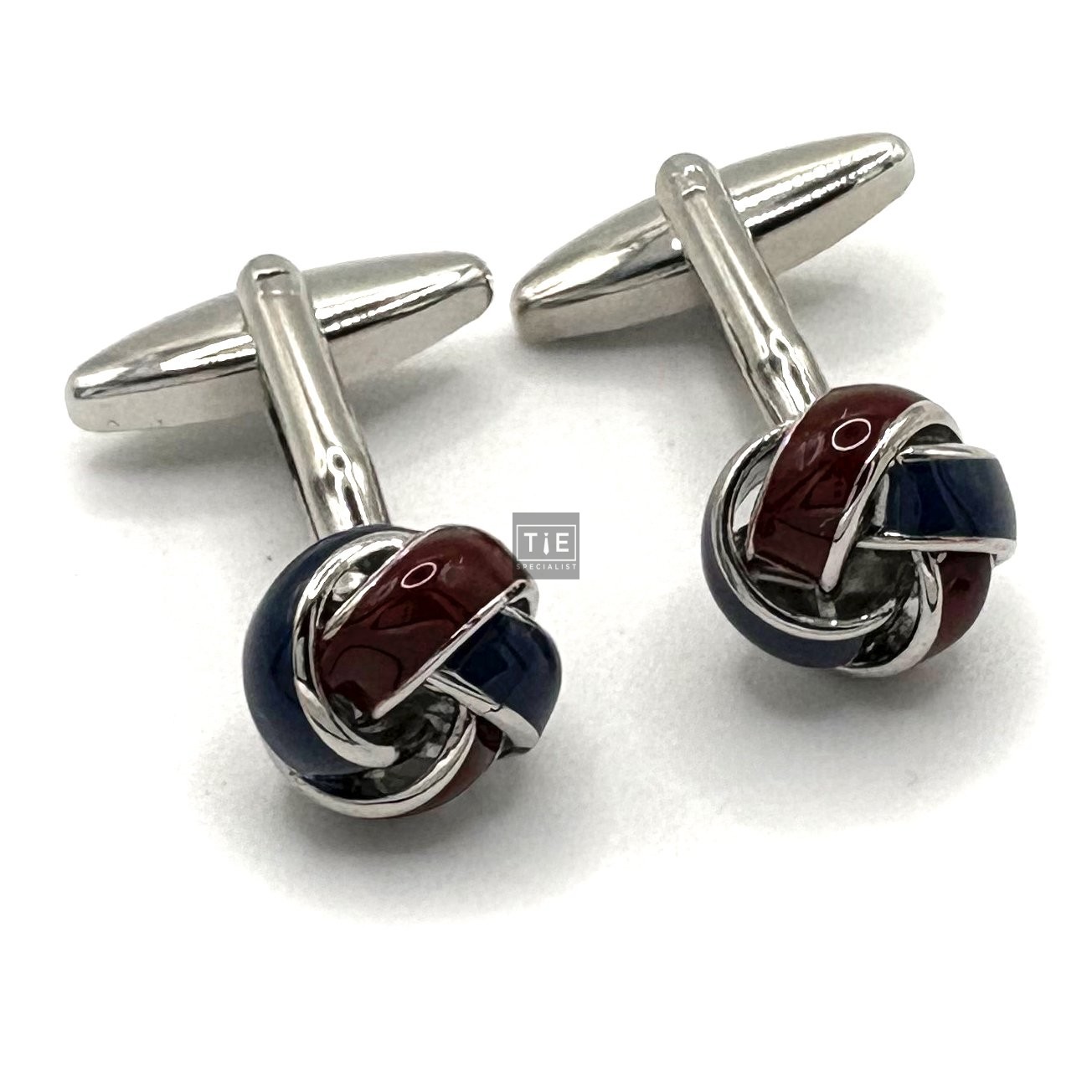 Blue & Red Enamel Knot Silver Cufflinks
