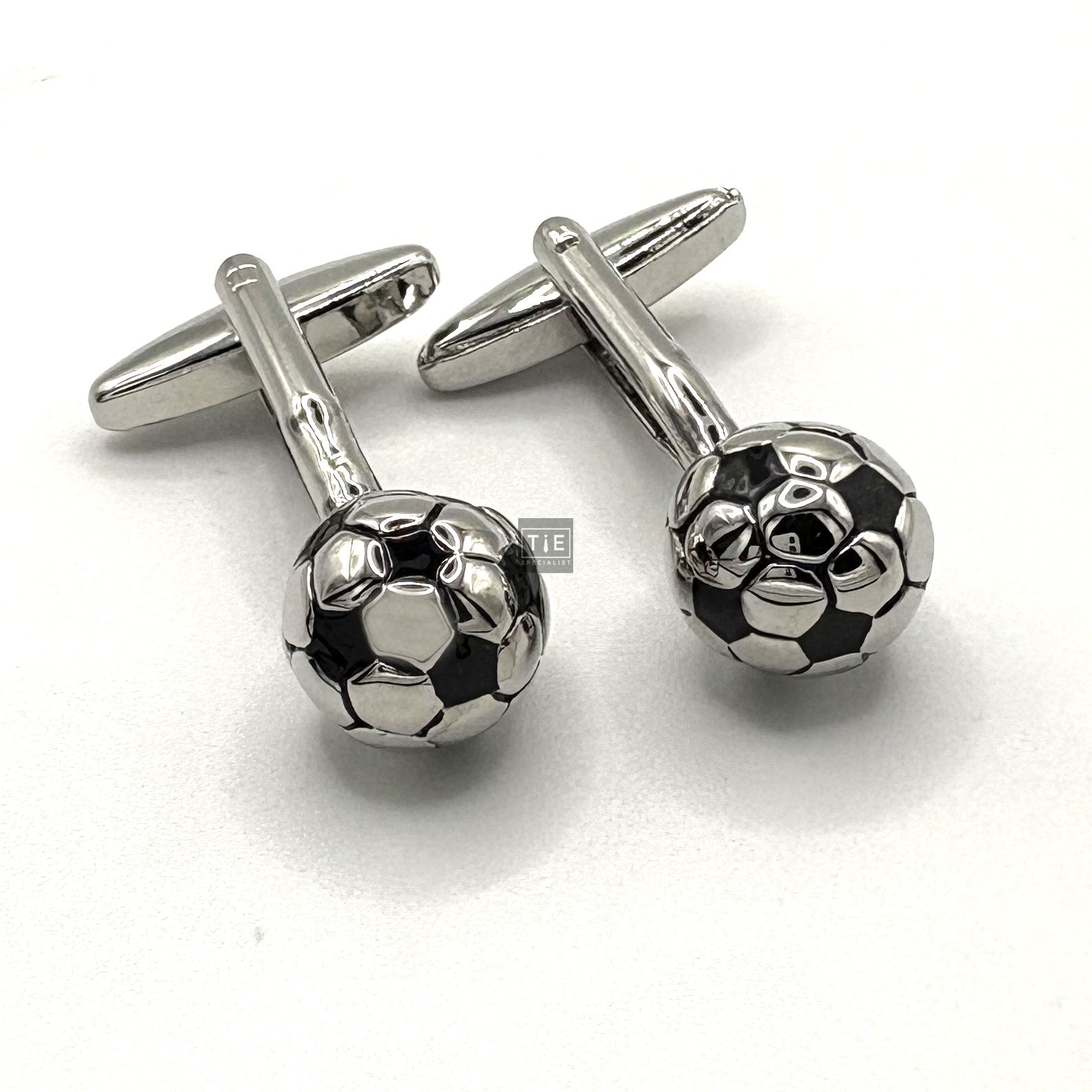 Silver Plated Football Black Enamel Novelty Cufflinks