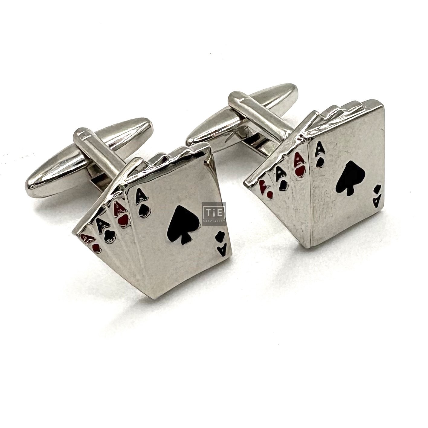 Silver Plated Playing Cards Aces Enamel Cufflinks