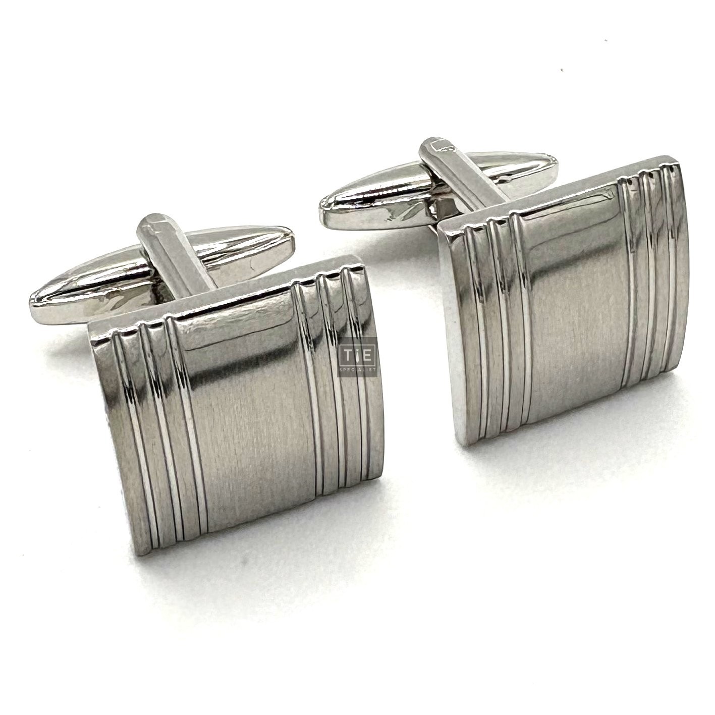 Satin Silver Plated Square Stripe Cufflinks