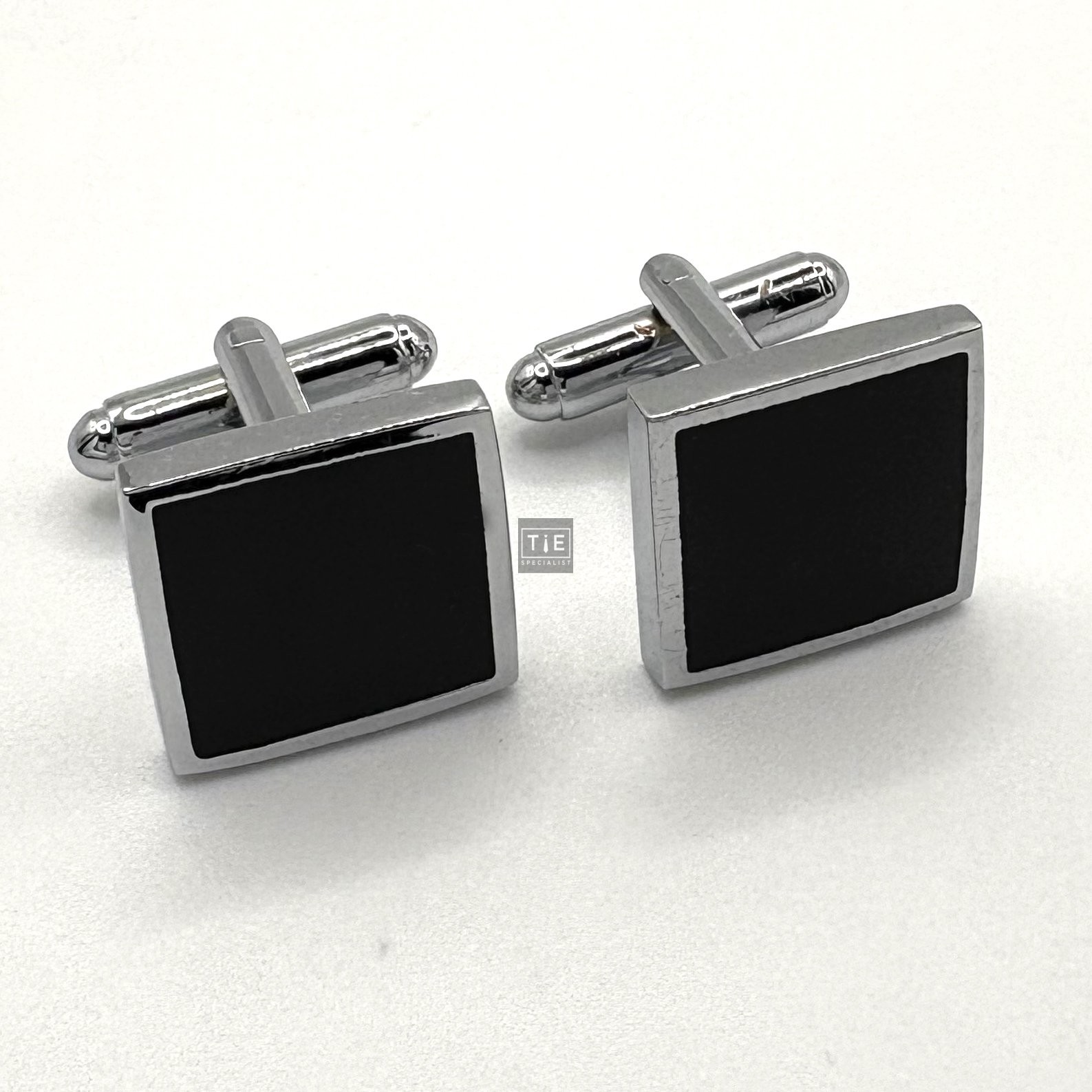 Black Enamel Square Silver Plated Cufflinks