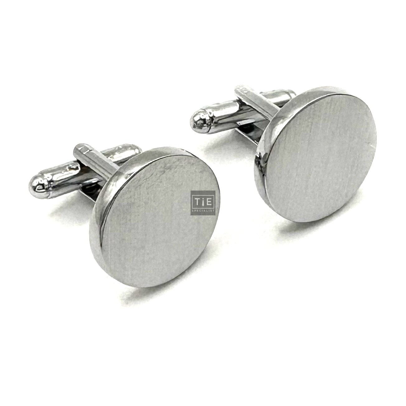 Satin Silver Plated Round Cufflinks