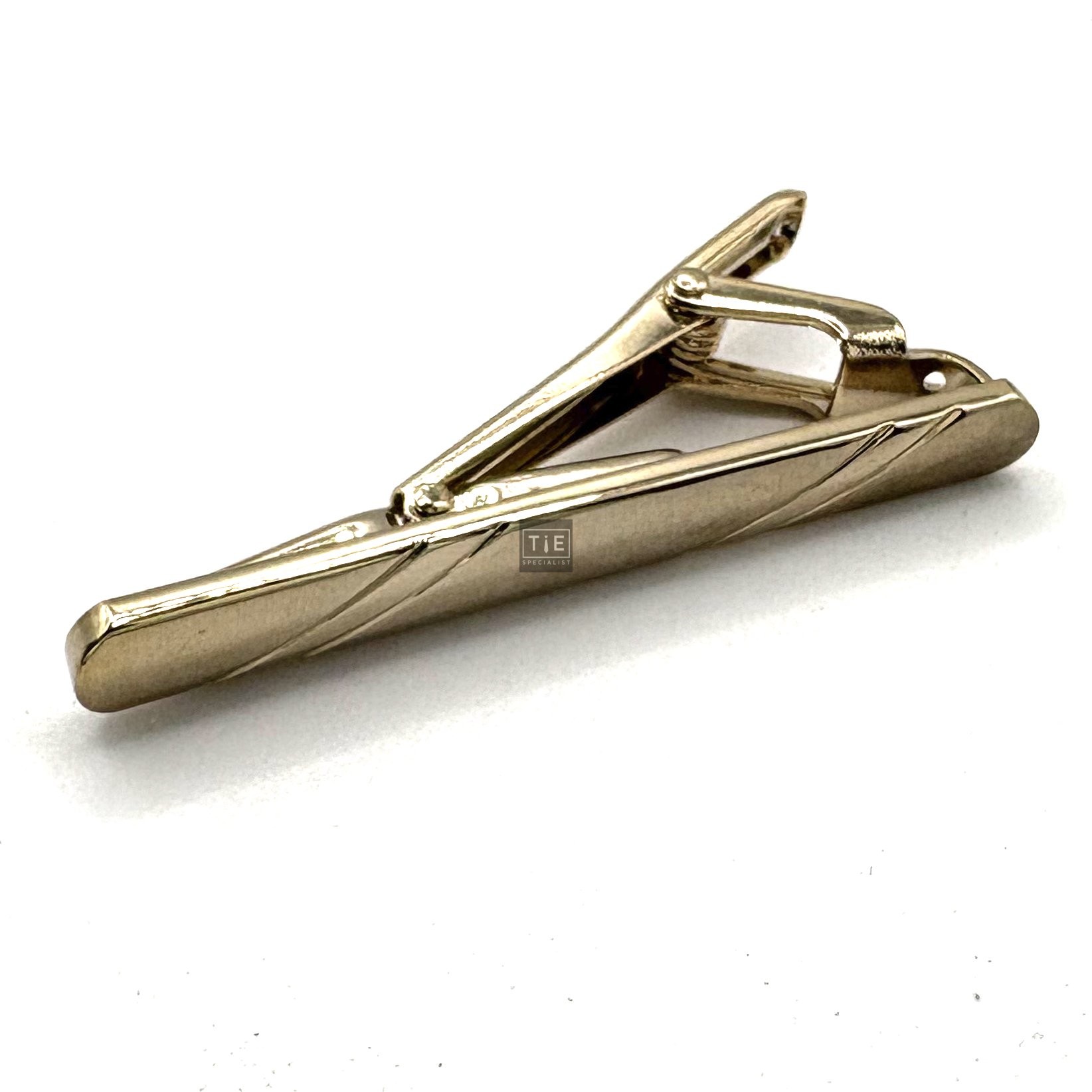 Gold Plated Tie Clip - Polished Twisted Bar Design
