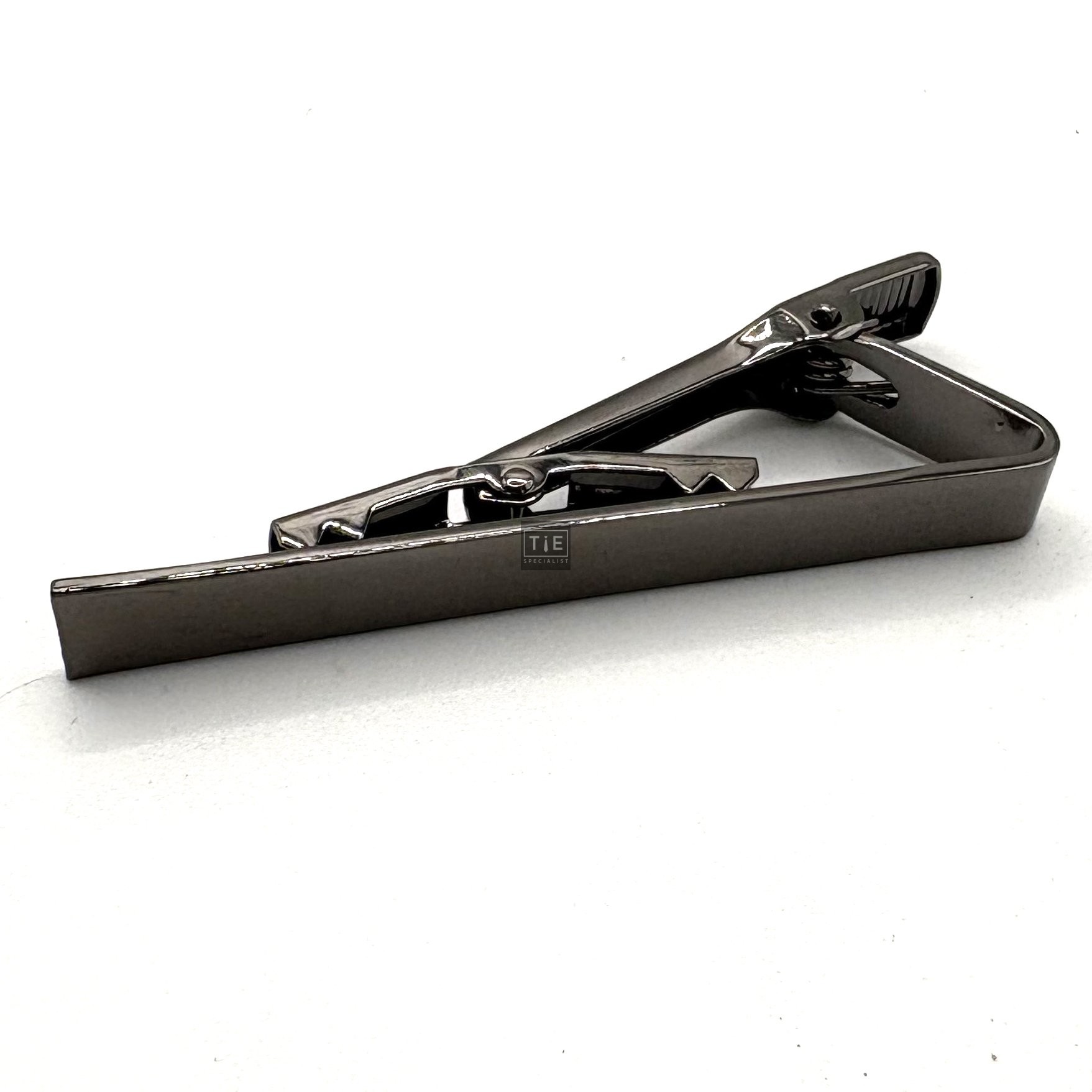 Classic Gunmetal Tie Clip - Polished Plain Rectangular Bar Design
