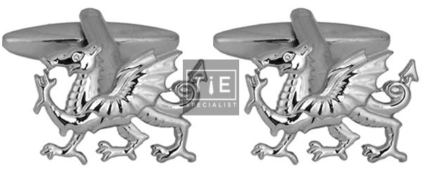 Silver Welsh Dragon Rhodium Plated Cufflinks #90-1080