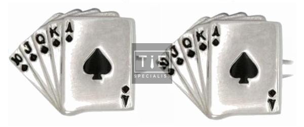 Silver Fan of Spades Rhodium Plated Cufflinks #90-1316