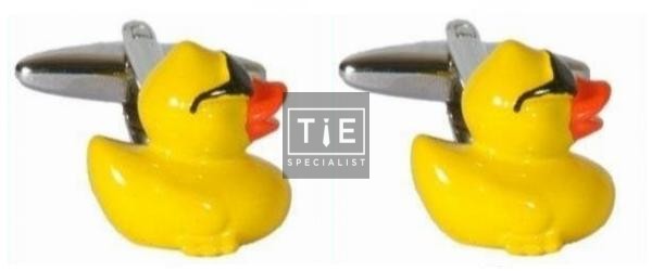 Yellow Rubber Duck Rhodium Plated Cufflinks #90-1377