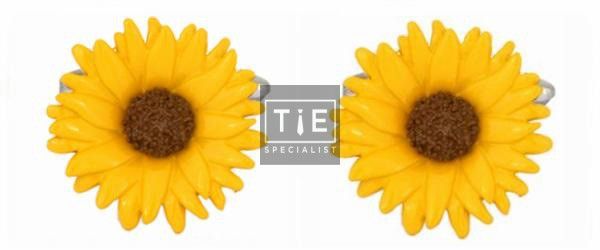 Yellow Sunflower Rhodium Plated Cufflinks #90-1392