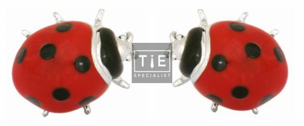 Red Ladybird Rhodium Plated Cufflinks #90-1401