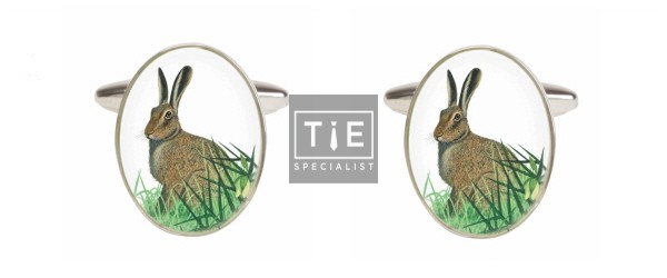 Silver Hare Rhodium Plated Cufflinks #90-1451