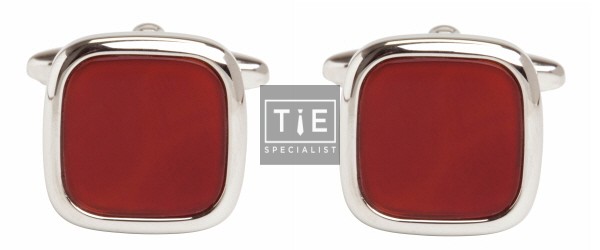 Silver Cornelian Cushion Rhodium Plated Cufflinks #90-240