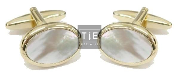 Gold Mother of Pearl Oval Gold Plated Cufflinks #90-252