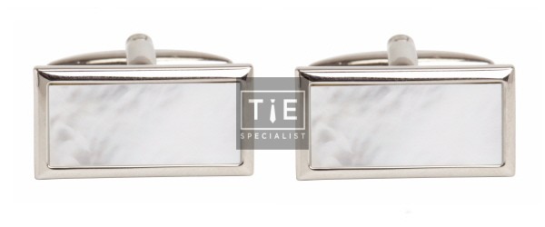 Silver Mother of Pearl Rectangle Rhodium Plated Cufflinks #90-259