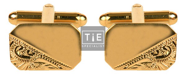 Gold Rectangle 1/3 Engraved Gold Plated Cufflinks #90-3000