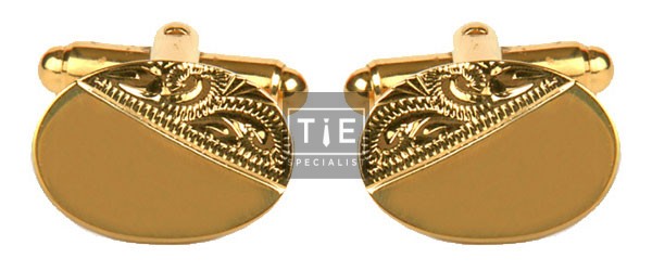 Gold Oval Engraved Gold Plated Cufflinks #90-3003