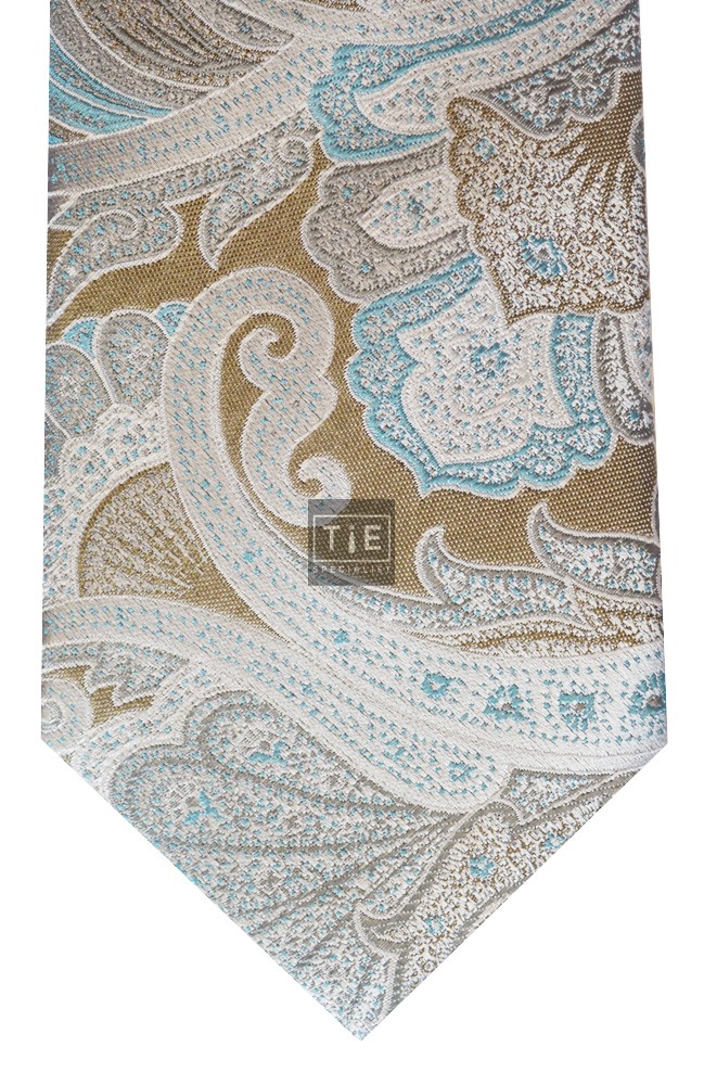 Gold Washed Paisley Silk Tie and Hankie Set