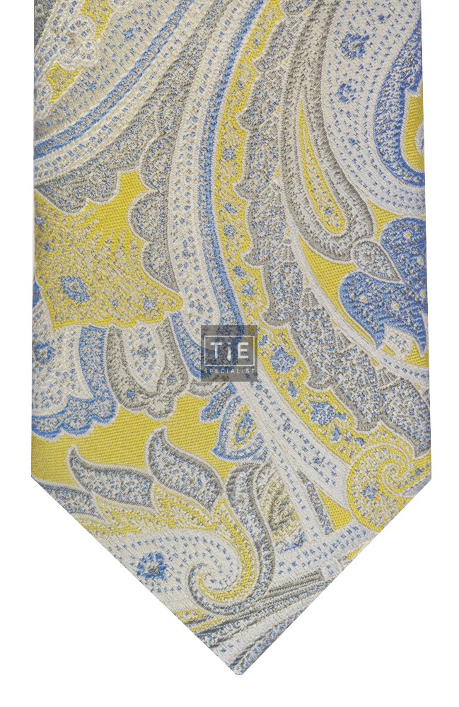 Yellow Washed Paisley Silk Tie and Hankie Set