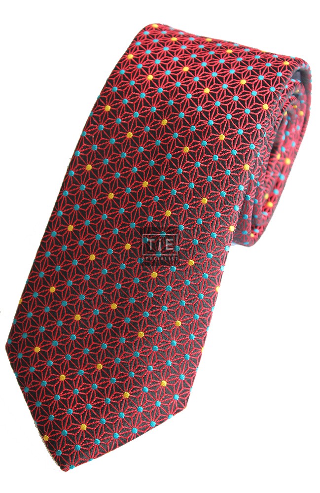 Red Enigma Silk Tie with Matching Pocket Square