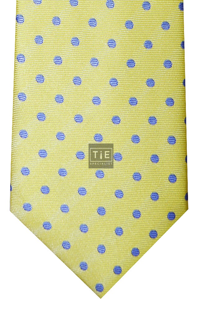 Yellow Blue Spot Woven Tie with Matching Pocket Square