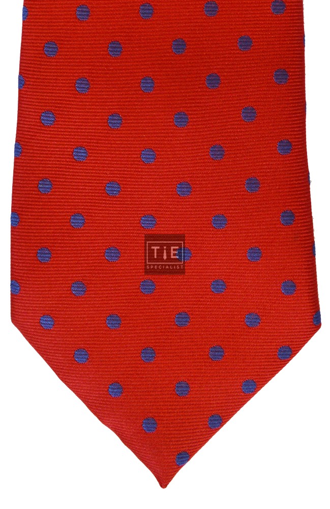 Red Blue Spot Woven Tie with Matching Pocket Square