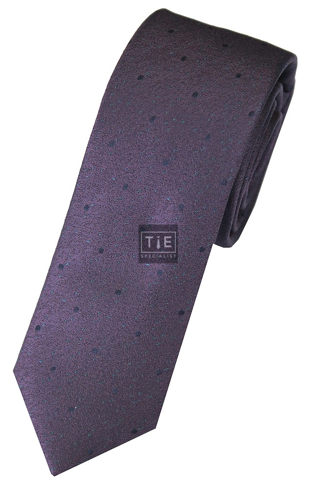 Purple Flecked with Navy Spots Woven Silk Slim Tie and Hankie Set