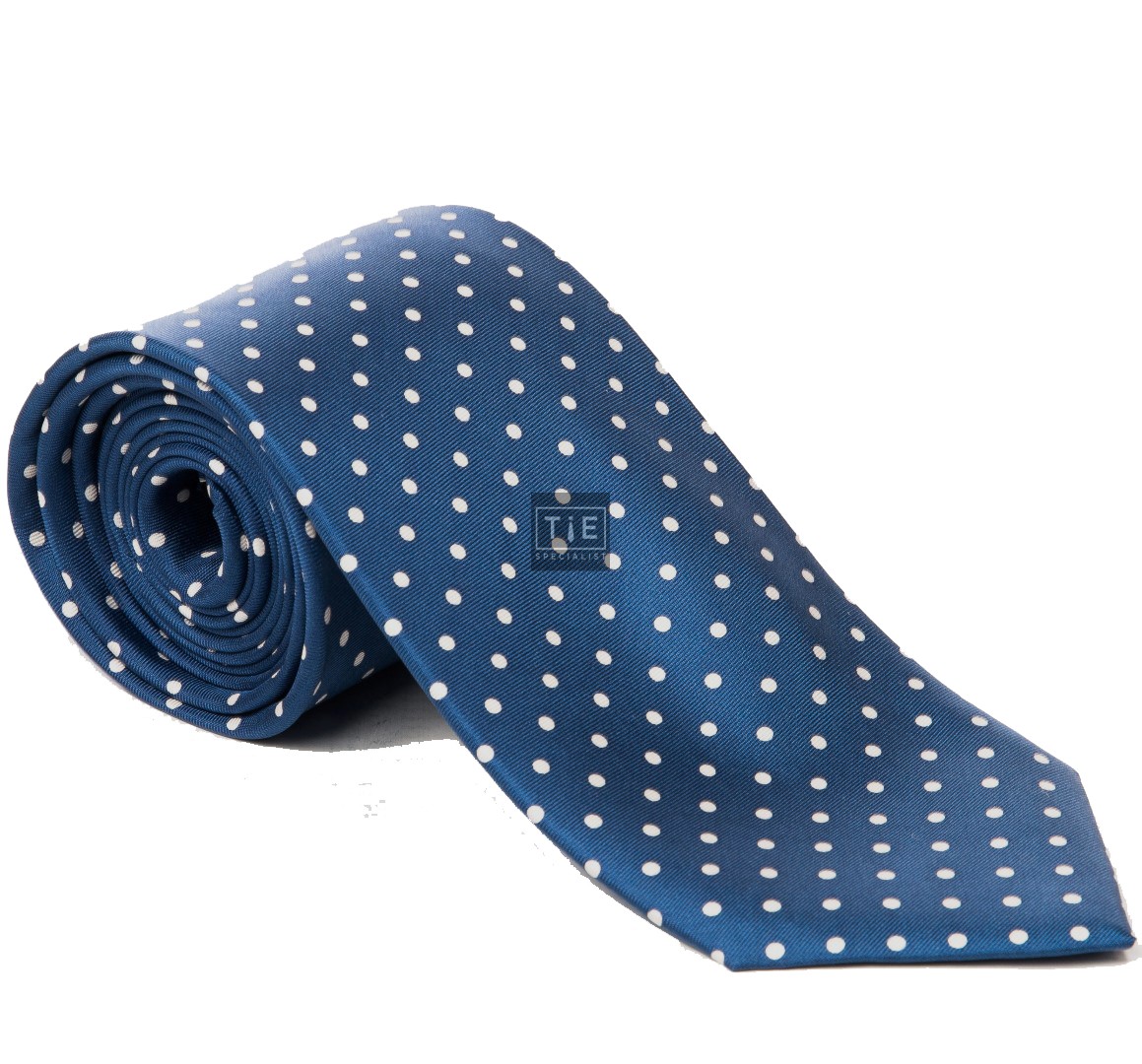 Navy with White Polka Dot Silk Tie with Matching Pocket Square