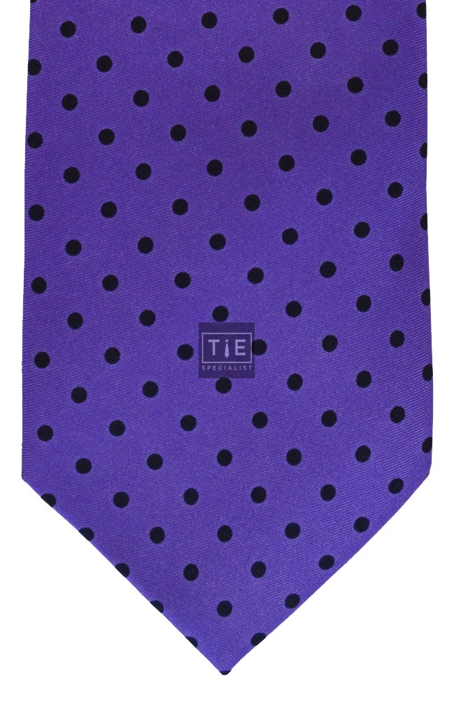 Purple Black Spot Printed Silk Tie and Hankie Set
