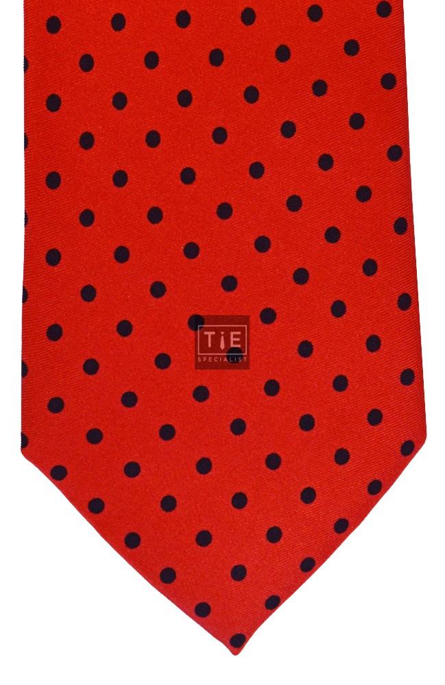 Red Black Spot Printed Silk Tie and Hankie Set