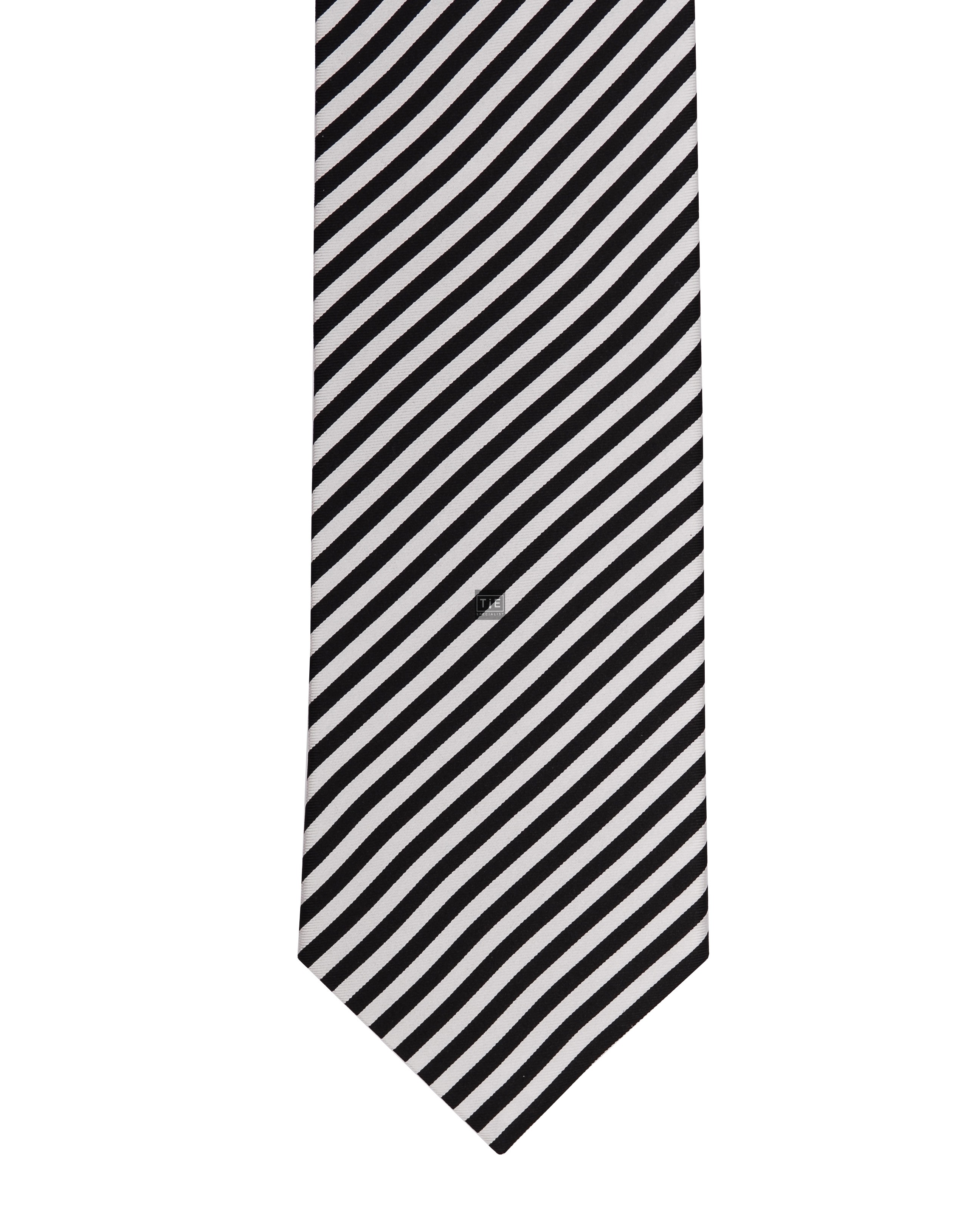 Striped Black and White Silk Tie with Matching Pocket Square