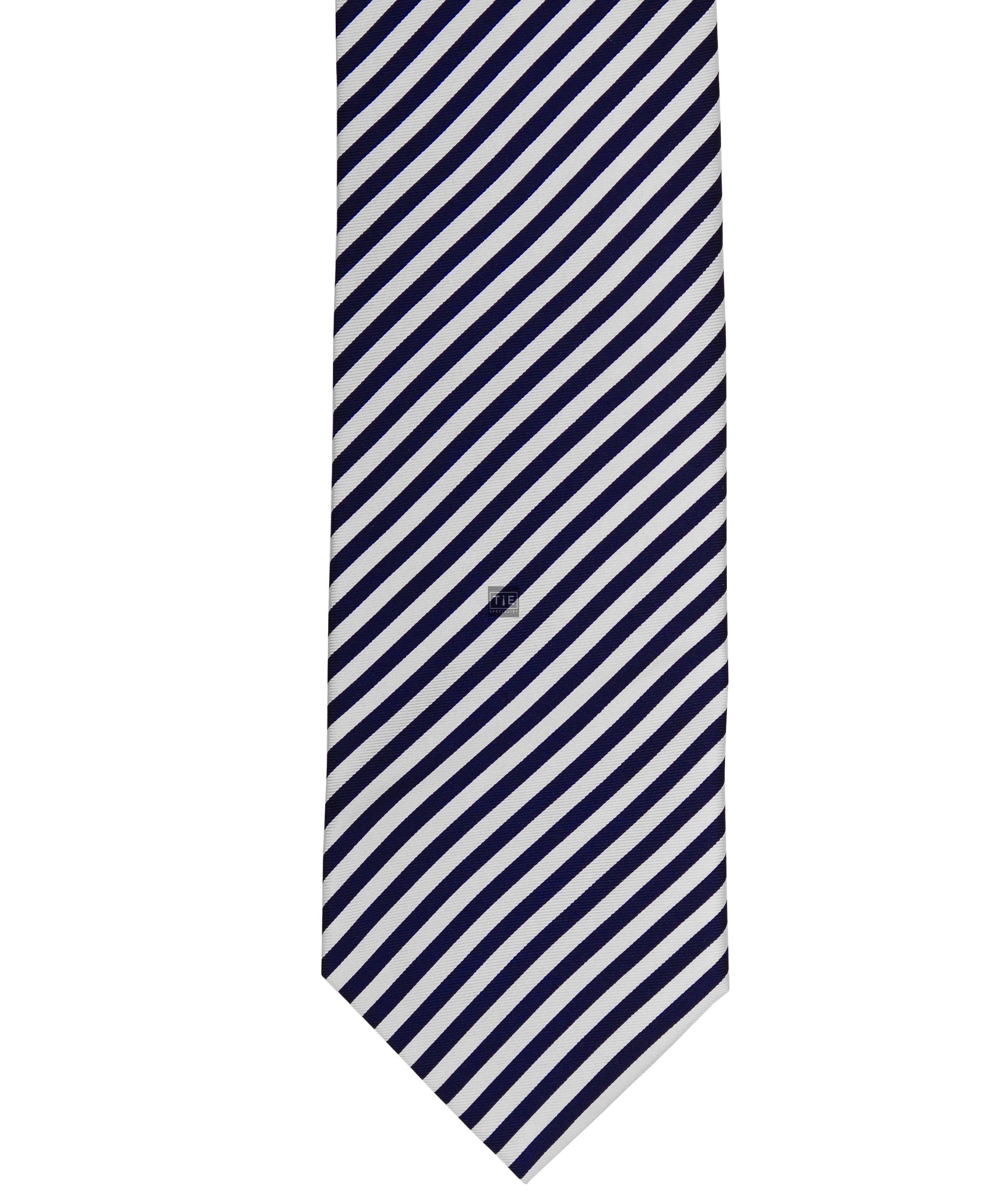 Striped Blue and White Silk Tie with Matching Pocket Square