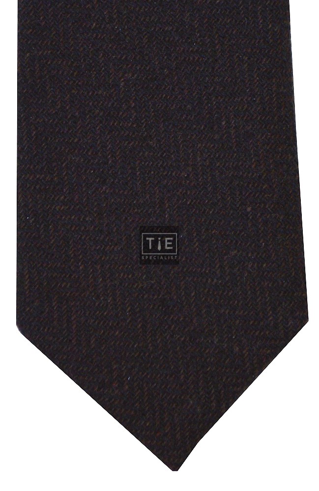 Brown Herringbone Tweed Slim Tie #TWW101/3