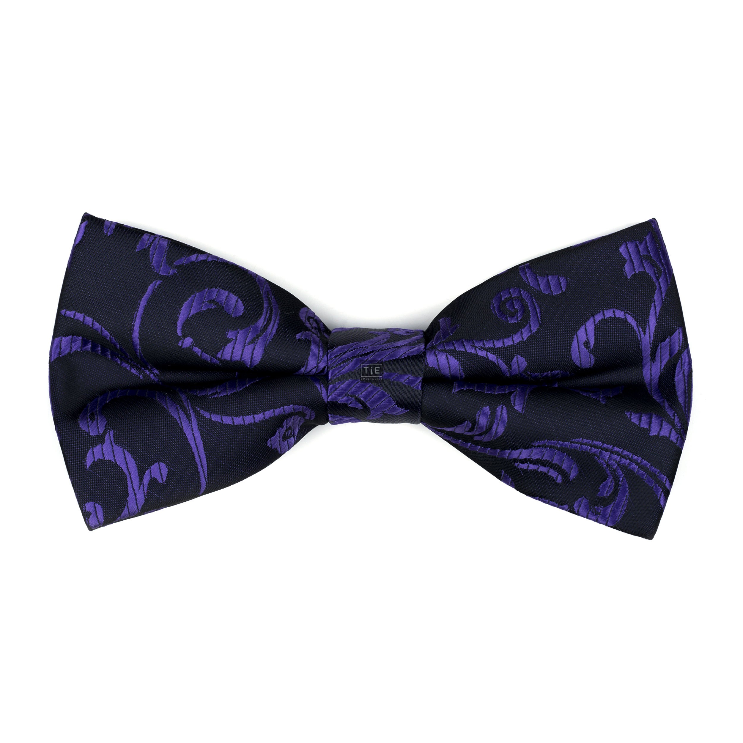 Purple on Black Swirl Leaf Bow Tie