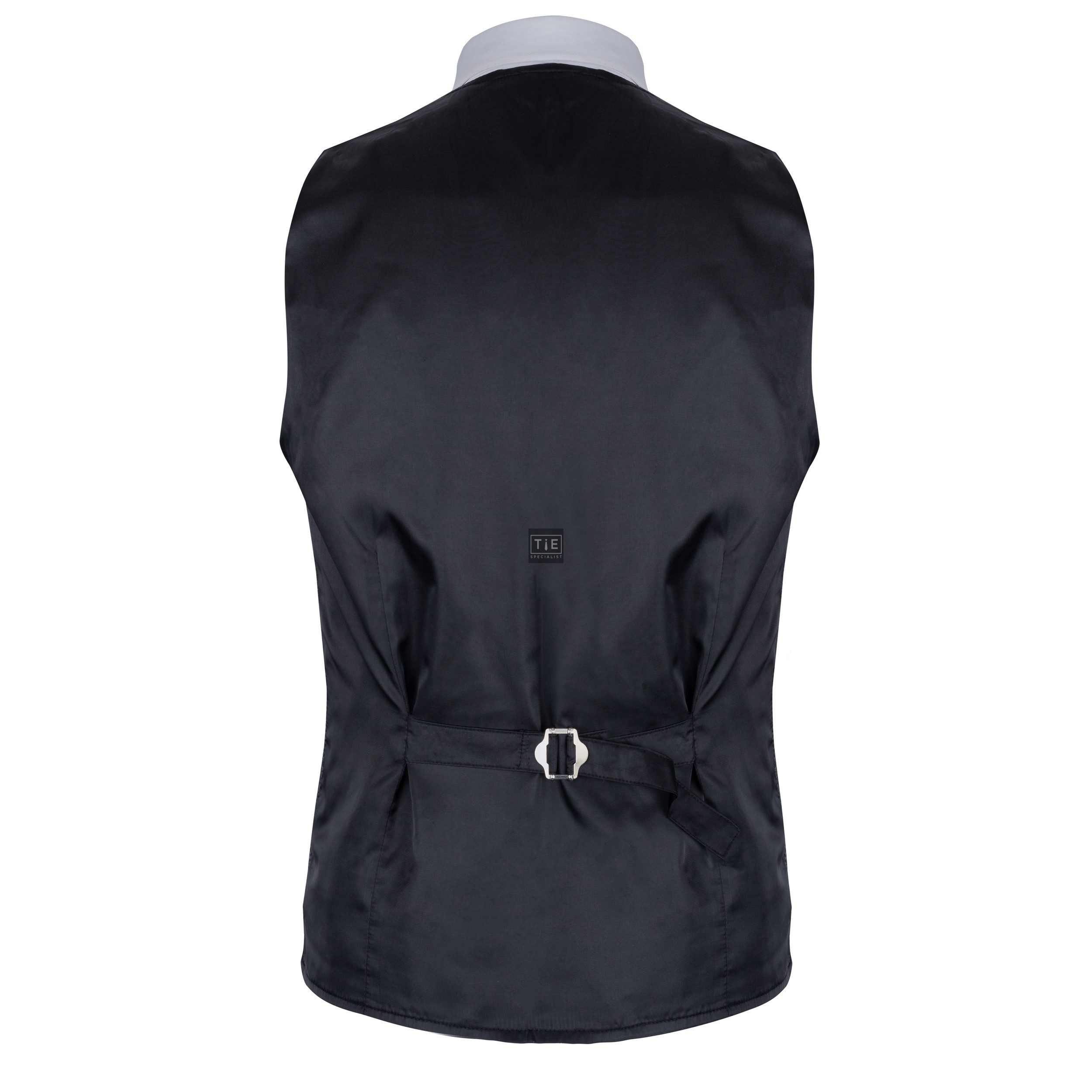 Black Double Breasted Shawl Waistcoat, Swirl Leaf Patterned