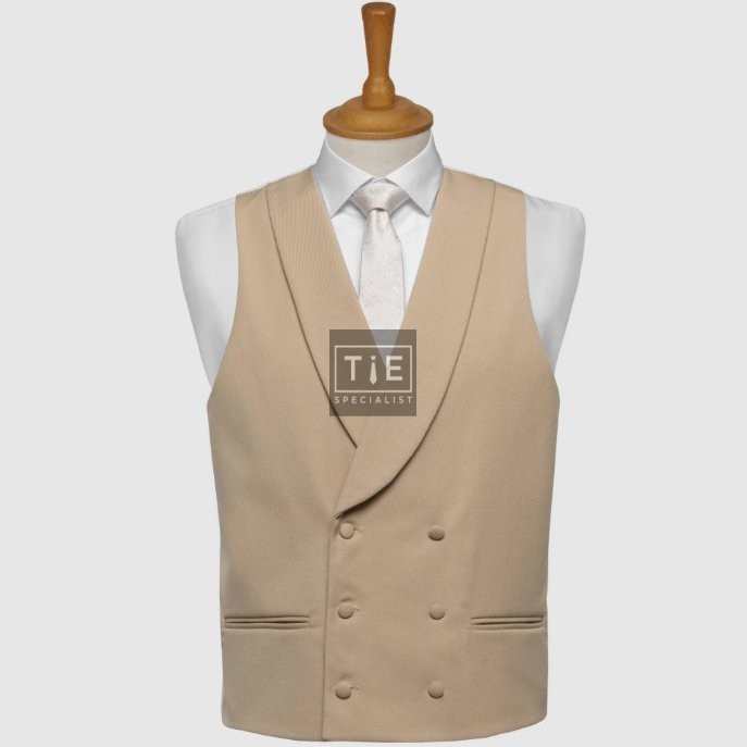 Champagne Buff Double-Breasted Fine Wool Formal Waistcoat #WW802/4 
