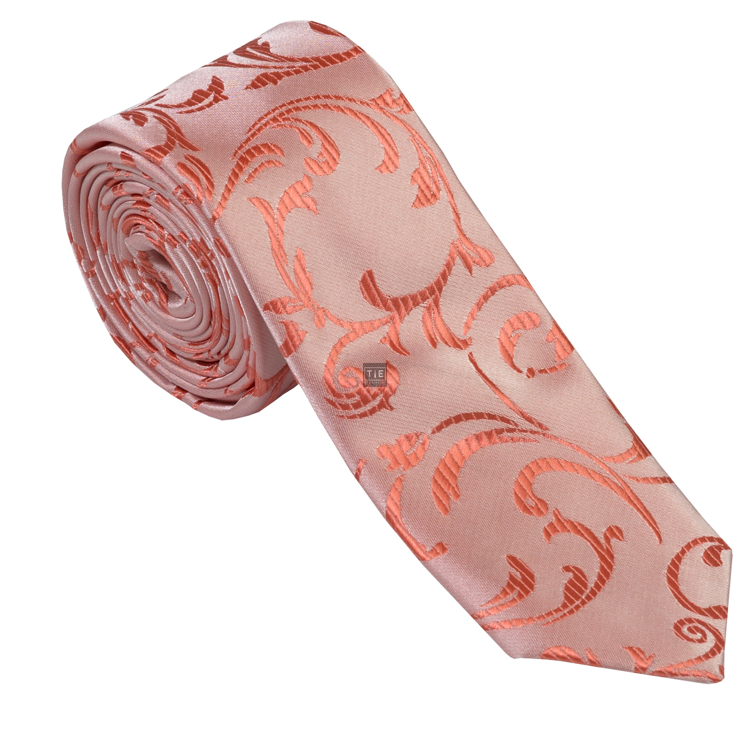 Coral Swirl Leaf Slim Wedding Tie #AB-C1000/9