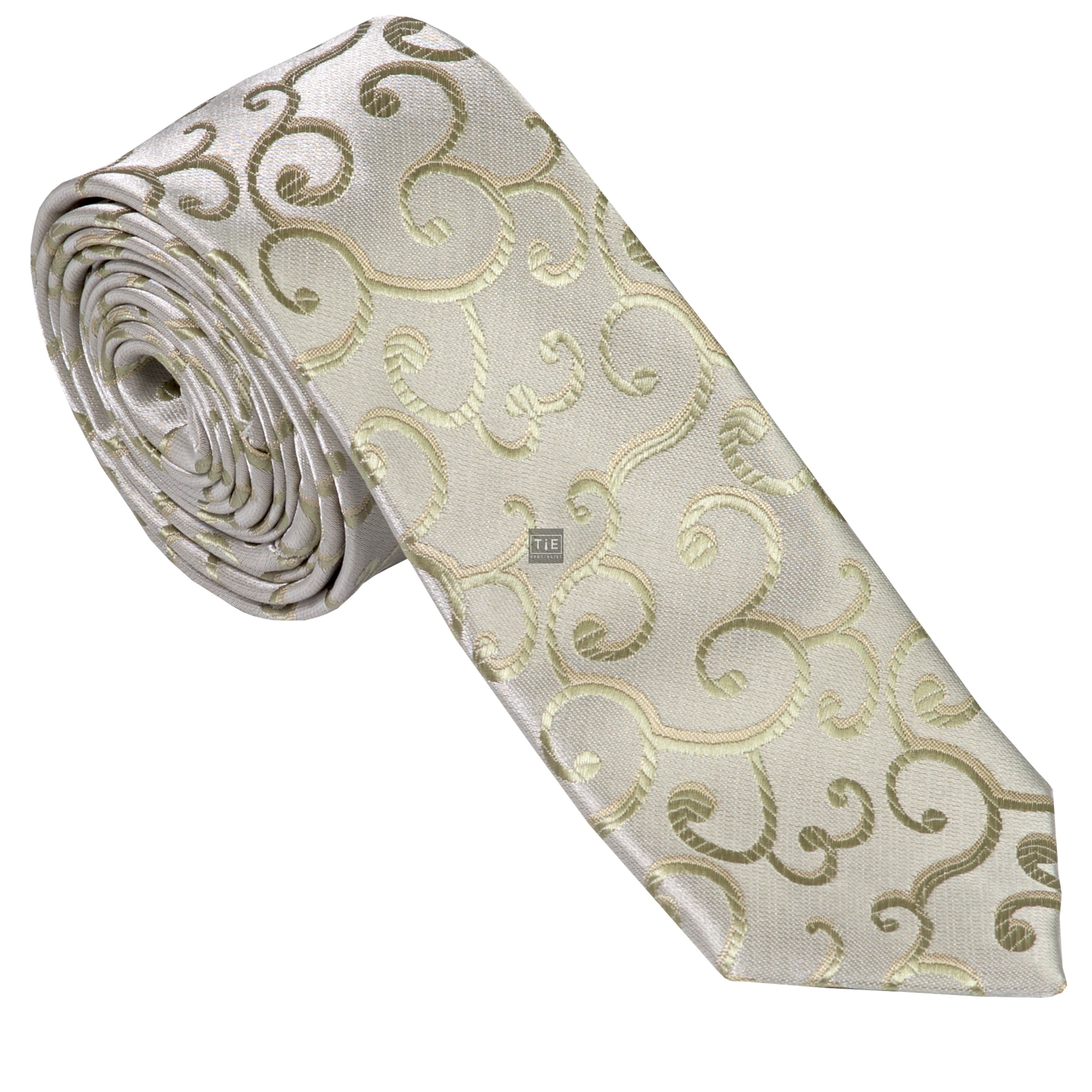 Sage Green Royal Swirl Slim Wedding Tie #AB-C1001/4