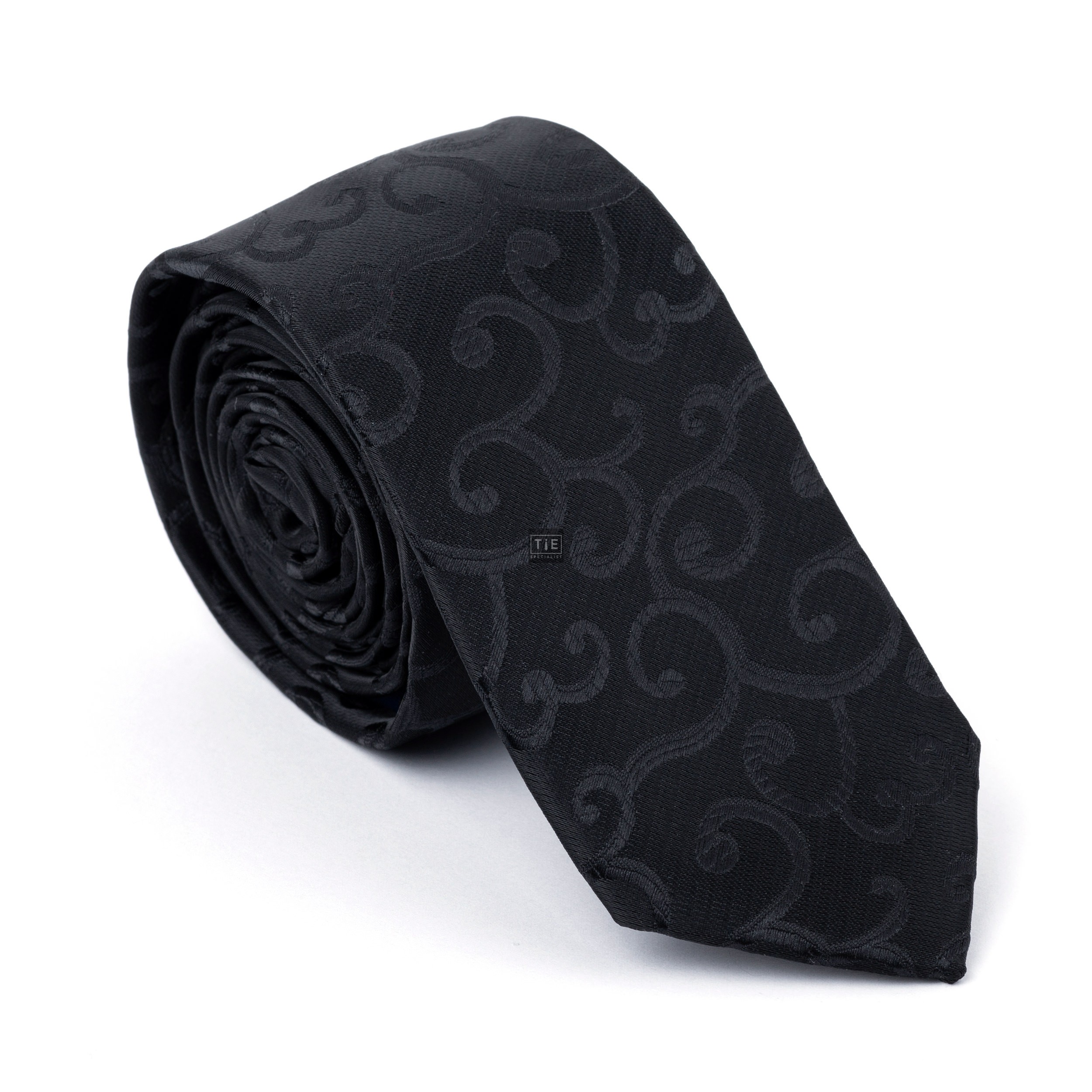 Black on Black Royal Swirl Slim Tie #AB-C1001/8