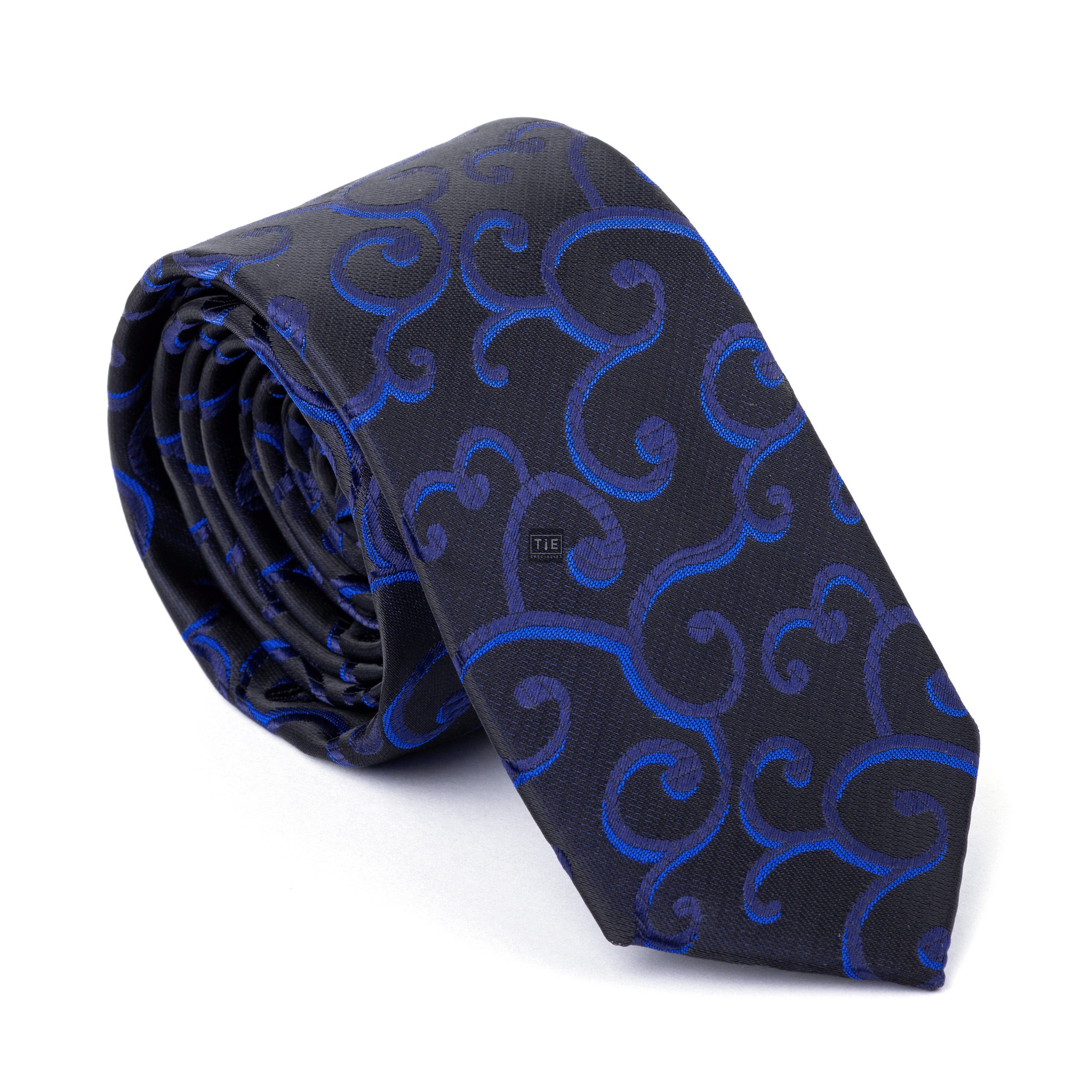 Navy on Black Royal Swirl Slim Tie #AB-C1001/9